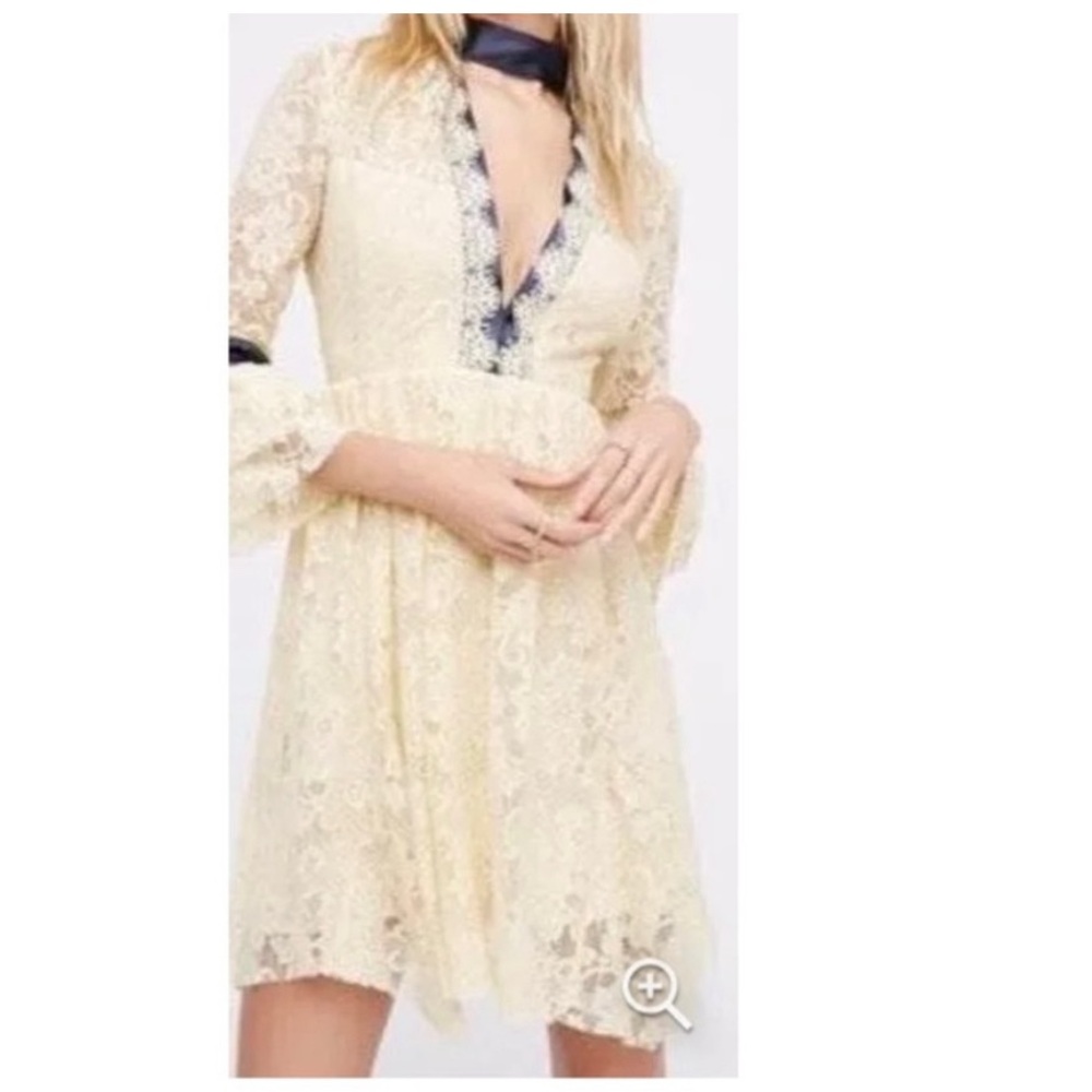 NWOT Free People Ivory Gilded Lace Mini Dress
